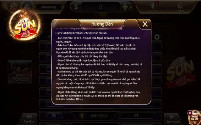 Poker Sunwin - Game Bài Đổi Thưởng Chơi Là Mê 2 Chia sẻ luật cơ bản trong game poker Sunwin