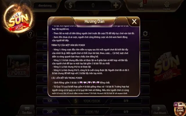 Poker Sunwin - Game Bài Đổi Thưởng Chơi Là Mê 4 Game poker Sunwin gồm có bốn vòng