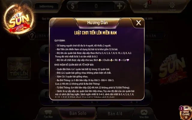 Tiến Lên Miền Nam Sunwin - Game Bài Đổi Thưởng Dân Gian Cực Chất 1 Giới thiệu luật đánh tiến lên miền Nam Sunwin