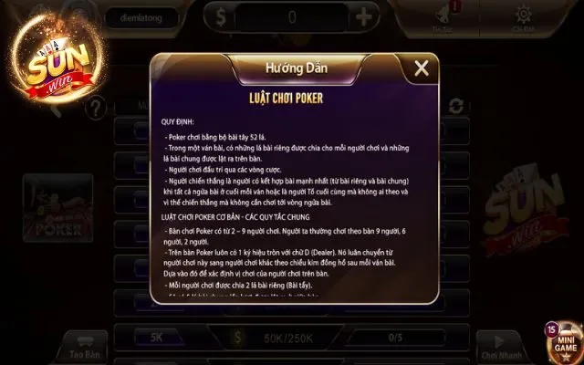 Poker Sunwin - Game Bài Đổi Thưởng Chơi Là Mê 1 Luật chơi game poker Sunwin