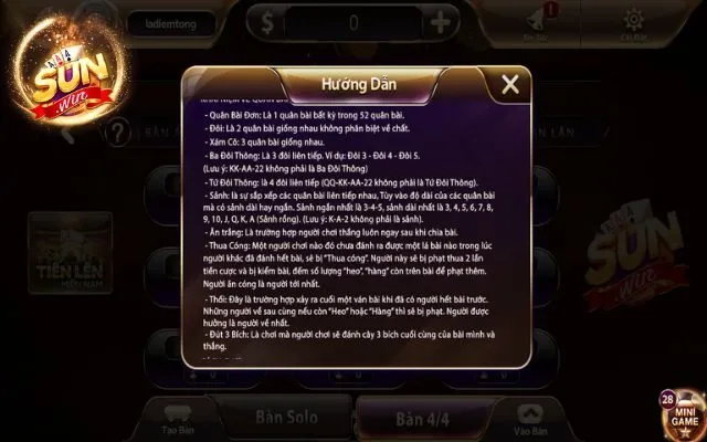 Tiến Lên Miền Nam Sunwin - Game Bài Đổi Thưởng Dân Gian Cực Chất 4 Phá bộ khi chơi tiến lên miền Nam Sunwin