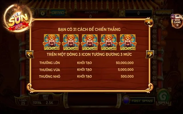 Slots Thần Tài Sunwin - Hệ Số Trả Thưởng Cực Hấp Dẫn 1 Jackpot của slots thần tài Sunwin